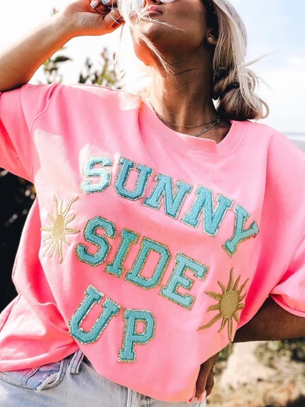 Judith March “Sunny Side Up” Vacation Neon Tee Pink D